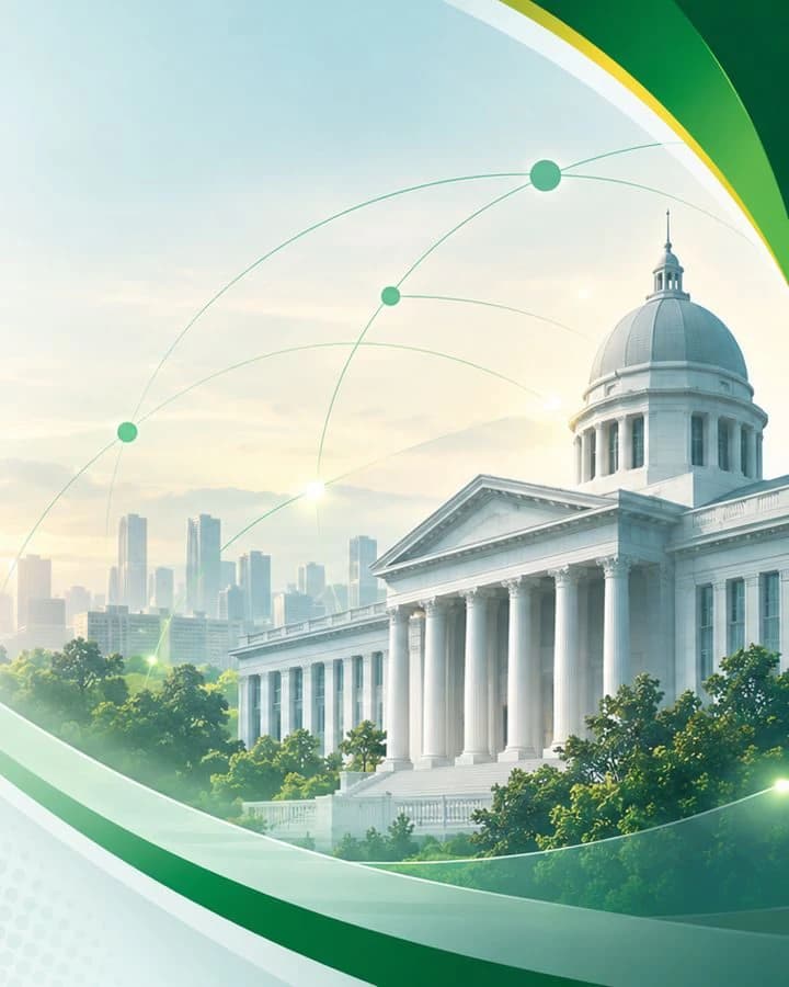 Government building connected to a digital network