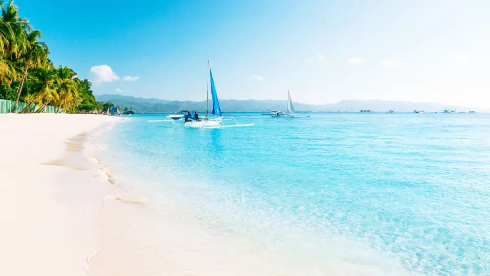 White Beach, Boracay, with sailboats