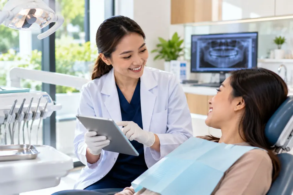 Dentist reviewing results with a patient